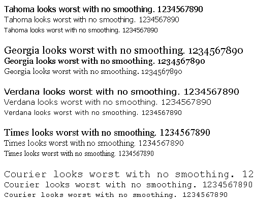 Non-smoothed fonts example